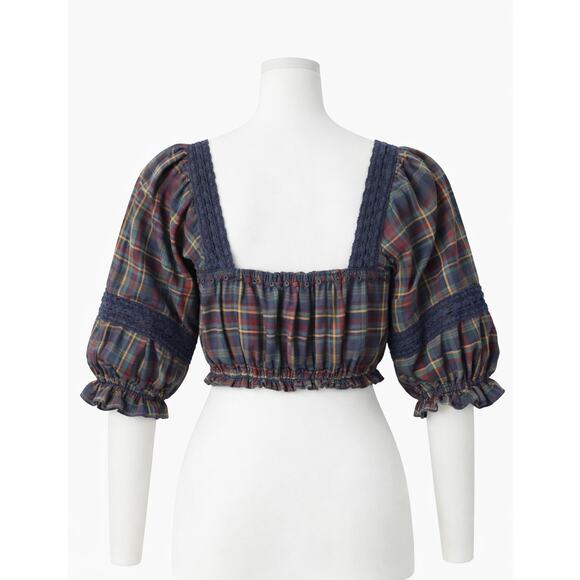 American Eagle Plaid Eyelet Cropped Top - Picture 3 of 5